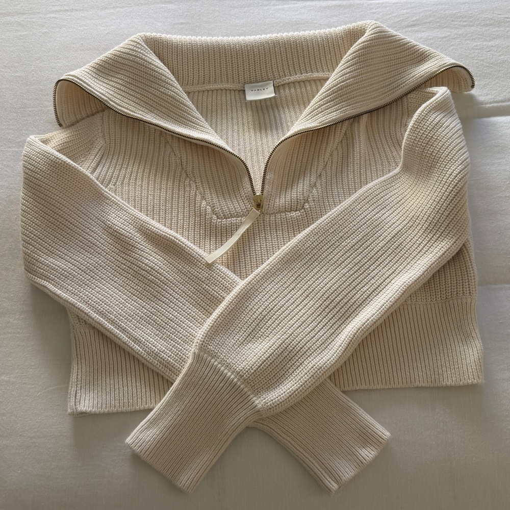 Varley Cream Ribbed Cowl Neck Sweater